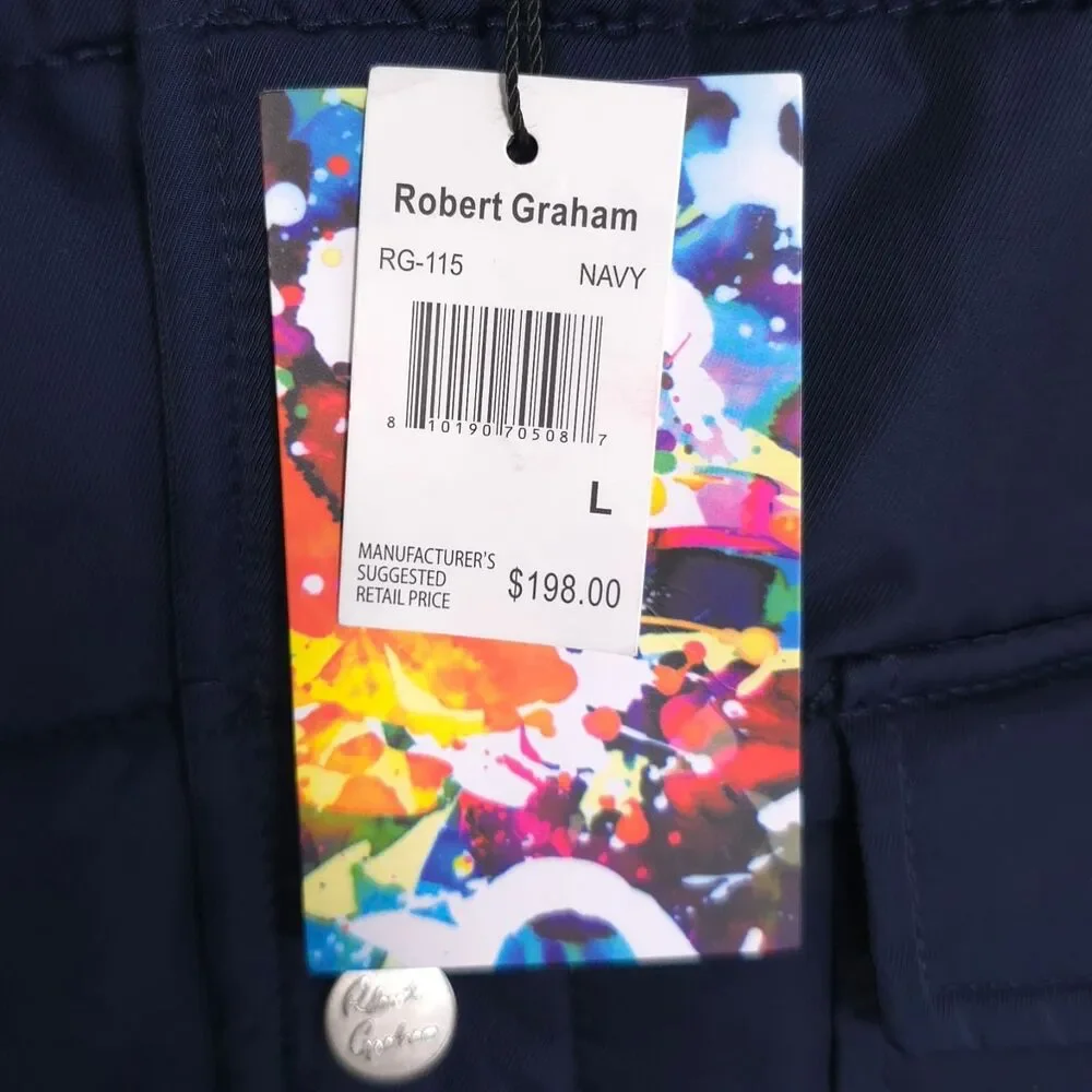 ROBERT GRAHAM New Quilted Jacket LARGE‎ Navy Lightweight Snap Front RG-115